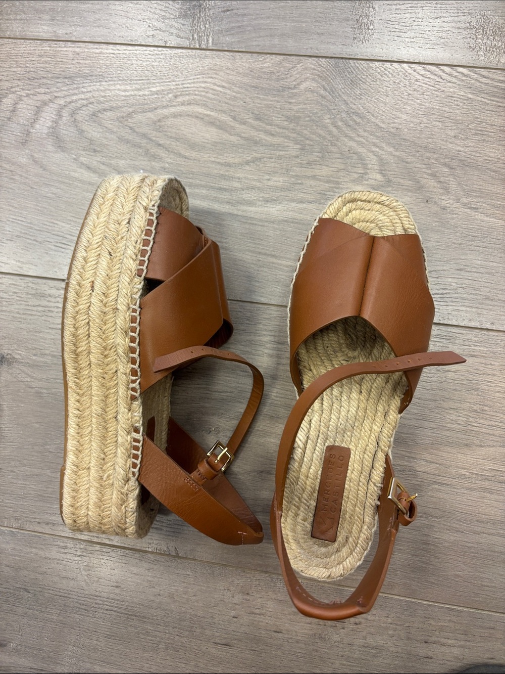 Mercedes Castillo Leather Espadrille Wedge Sandals